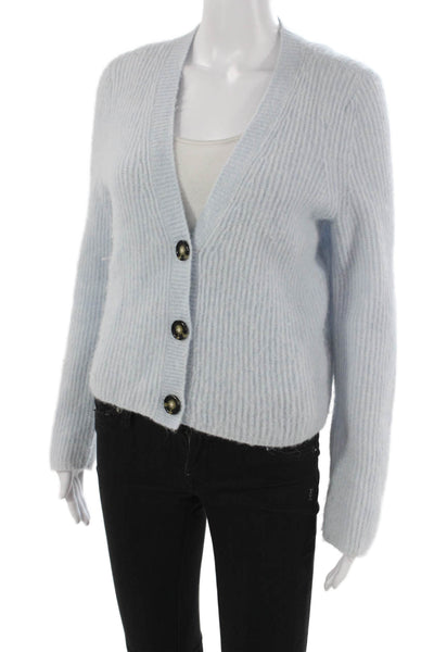 Intermix Women Cardigan Alpaca V Neck Long Sleeve Blue Size S