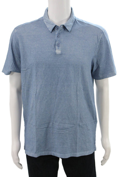 John Varvatos Mens Polo Short Sleeve Blue Cotton Collared Button Size L