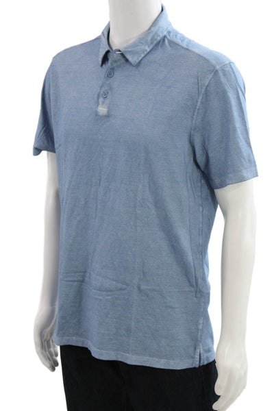 John Varvatos Mens Polo Short Sleeve Blue Cotton Collared Button Size L