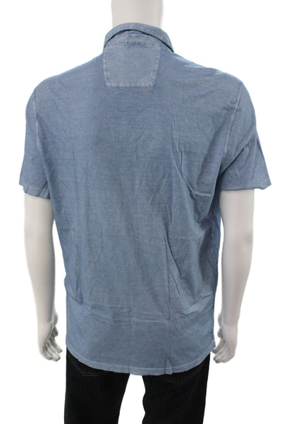 John Varvatos Mens Polo Short Sleeve Blue Cotton Collared Button Size L