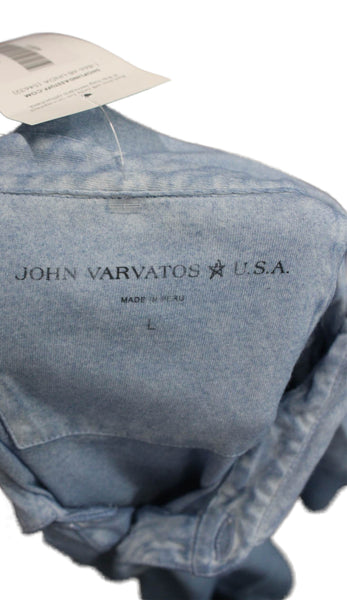 John Varvatos Mens Polo Short Sleeve Blue Cotton Collared Button Size L
