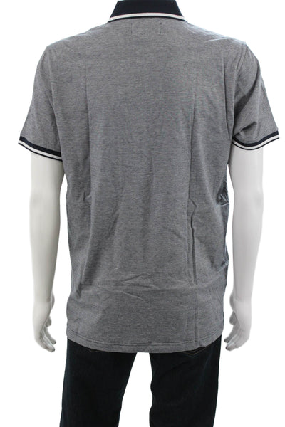 Penguin Mens Striped Collared Short Sleeve Polo Shirt Gray Size L