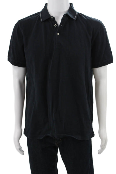 Penguin Mens Striped Collared Short Sleeve Polo Shirt Gray Size L