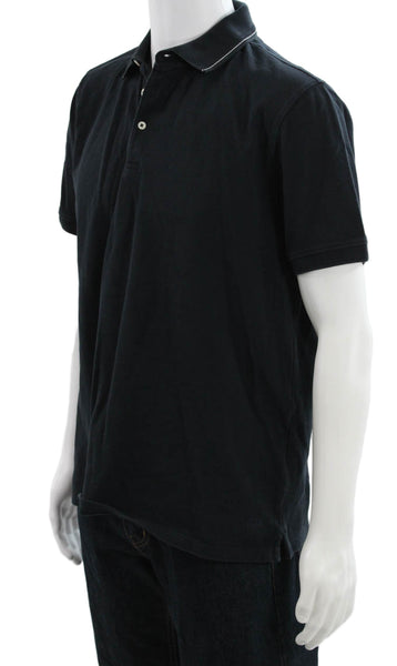 Penguin Mens Striped Collared Short Sleeve Polo Shirt Gray Size L