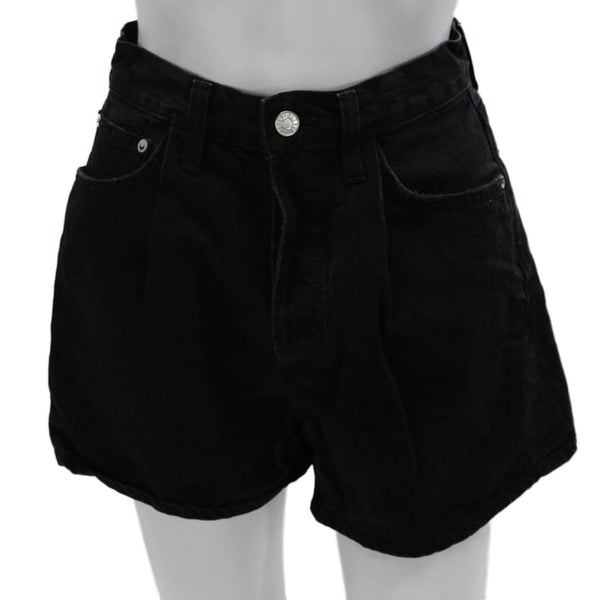 Agolde Womens Mom Shorts Black Organic Cotton Button Size 23