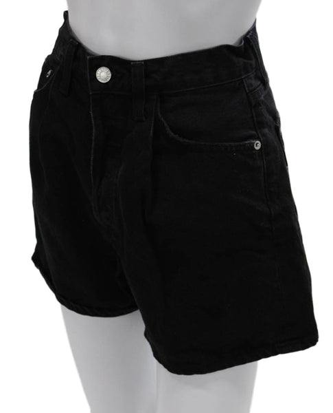 Agolde Womens Mom Shorts Black Organic Cotton Button Size 23