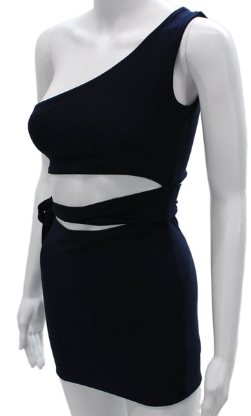 Cheryl Creations Womens One Shoulder Knit Cut Out Mini Dress Navy Size Medium