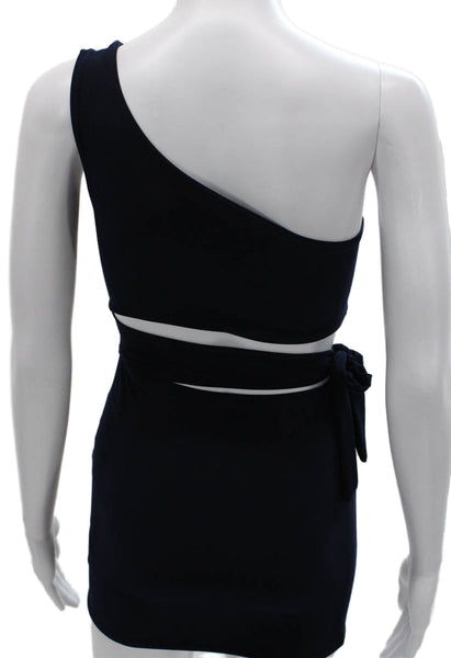 Cheryl Creations Womens One Shoulder Knit Cut Out Mini Dress Navy Size Medium