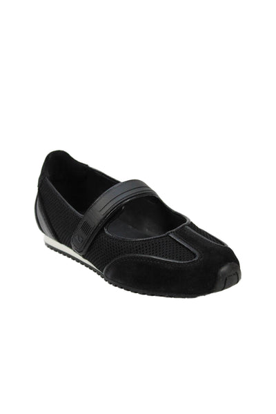 Larroude Womens Single Strap Knit Leather Trim Mary Jane Sneakers Black Size 6