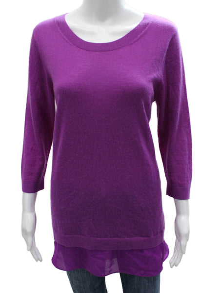 Neiman Marcus Women Tunic Sweater Purple Cashmere 3/4 Sleeve Round Neck Size L