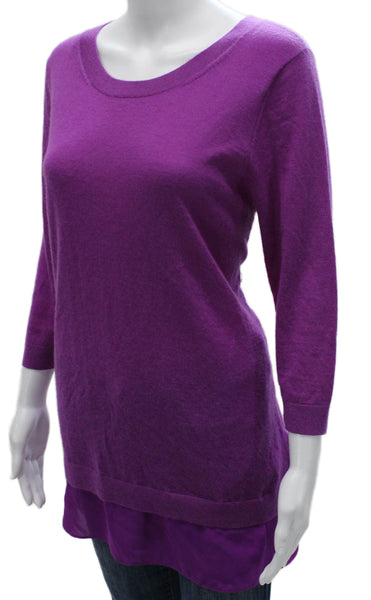 Neiman Marcus Women Tunic Sweater Purple Cashmere 3/4 Sleeve Round Neck Size L