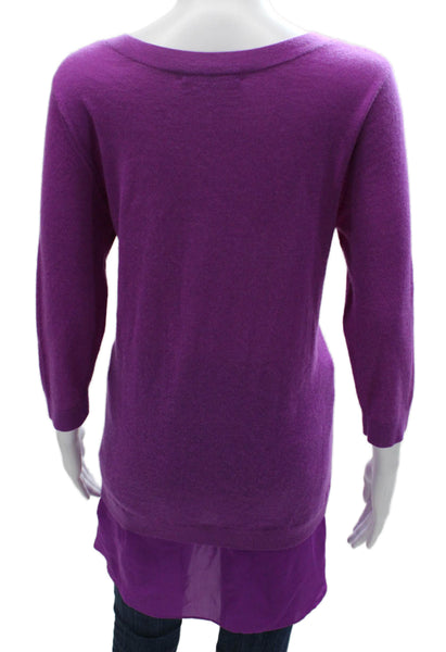 Neiman Marcus Women Tunic Sweater Purple Cashmere 3/4 Sleeve Round Neck Size L