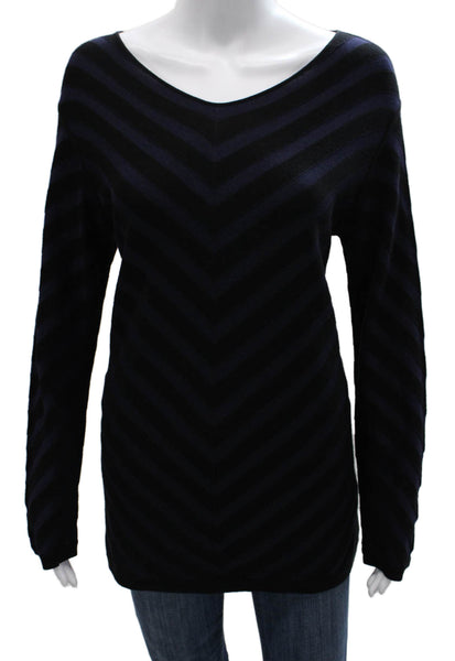 Giorgio Armani Womens Black Striped V Neck Tunic Sweater Polyester Size 44