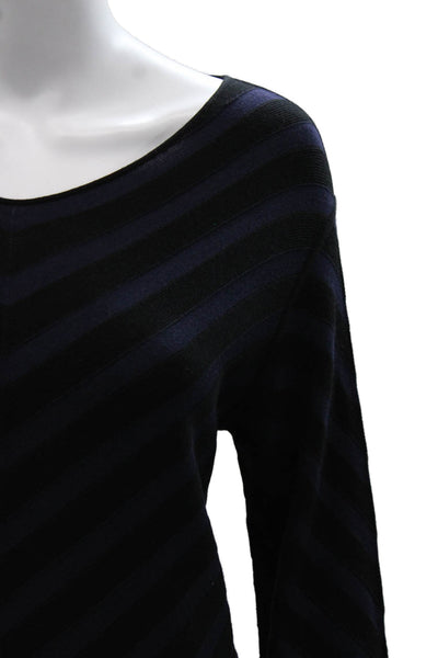 Giorgio Armani Womens Black Striped V Neck Tunic Sweater Polyester Size 44