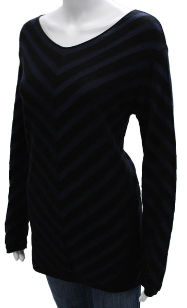 Giorgio Armani Womens Black Striped V Neck Tunic Sweater Polyester Size 44