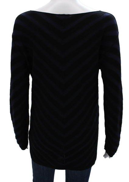 Giorgio Armani Womens Black Striped V Neck Tunic Sweater Polyester Size 44