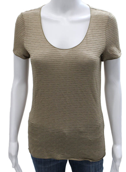 Armani Collezioni Women Basic Striped Viscose Tee Short Sleeve Green Size 8