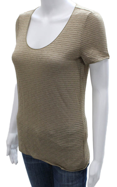 Armani Collezioni Women Basic Striped Viscose Tee Short Sleeve Green Size 8