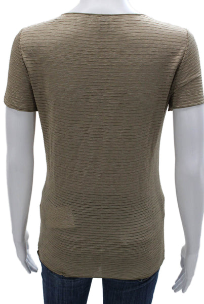 Armani Collezioni Women Basic Striped Viscose Tee Short Sleeve Green Size 8
