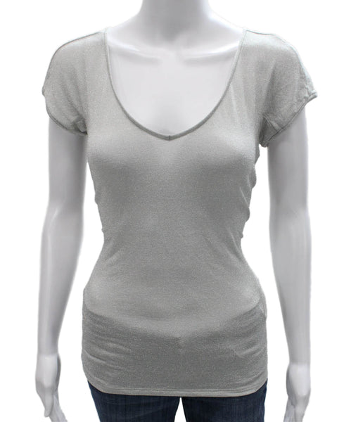 Armani Collezioni Women Basic V-Neck Silver Viscose T-Shirt Size XS