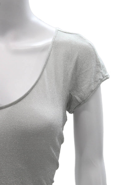 Armani Collezioni Women Basic V-Neck Silver Viscose T-Shirt Size XS