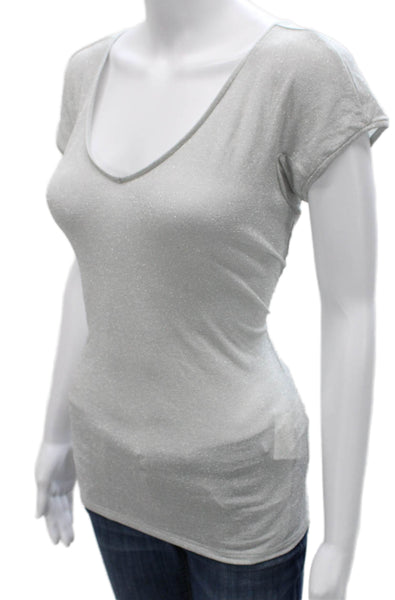 Armani Collezioni Women Basic V-Neck Silver Viscose T-Shirt Size XS