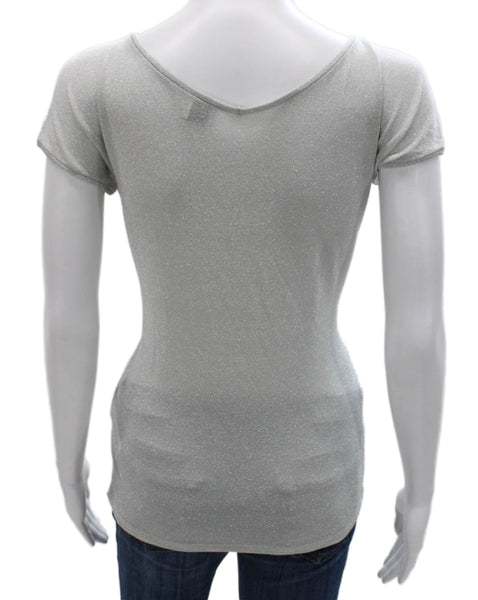 Armani Collezioni Women Basic V-Neck Silver Viscose T-Shirt Size XS