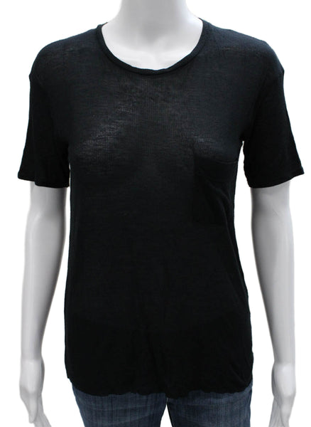 Raquel Allegra Women Basic Black Short Sleeve Tee Size 0