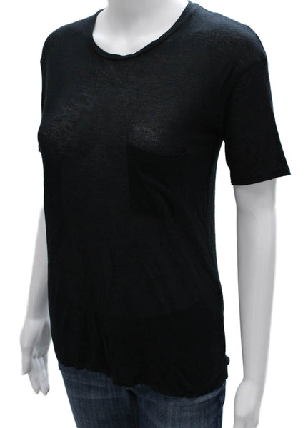 Raquel Allegra Women Basic Black Short Sleeve Tee Size 0