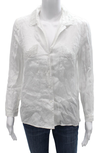 Zara Woman Womens Linen Blend Collared Long Sleeve Button-Up Top White Size XS