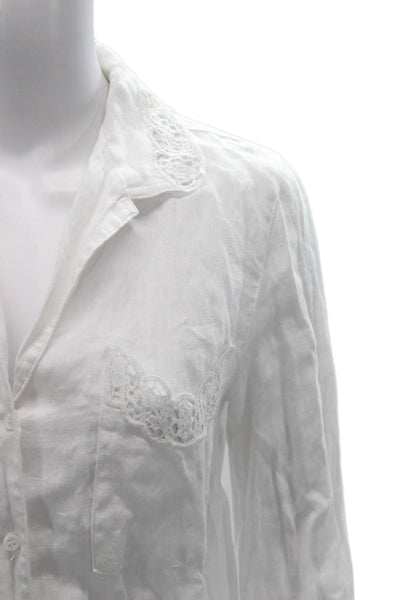 Zara Woman Womens Linen Blend Collared Long Sleeve Button-Up Top White Size XS