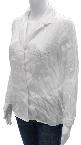 Zara Woman Womens Linen Blend Collared Long Sleeve Button-Up Top White Size XS