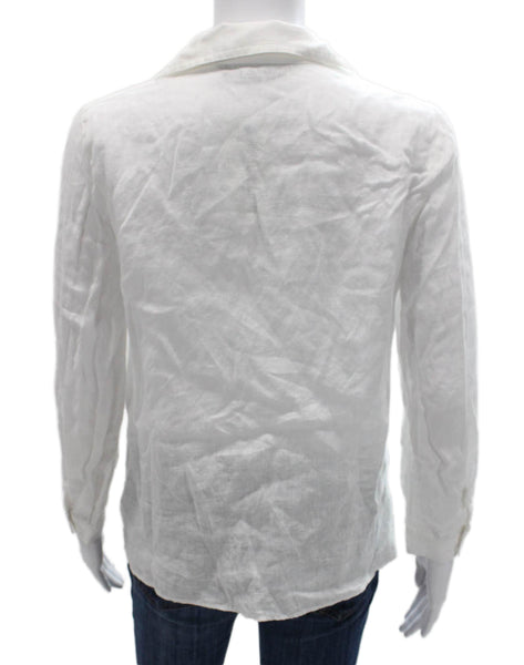 Zara Woman Womens Linen Blend Collared Long Sleeve Button-Up Top White Size XS