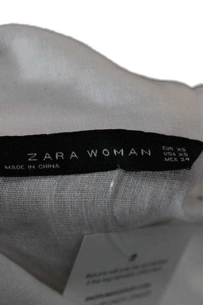 Zara Woman Womens Linen Blend Collared Long Sleeve Button-Up Top White Size XS