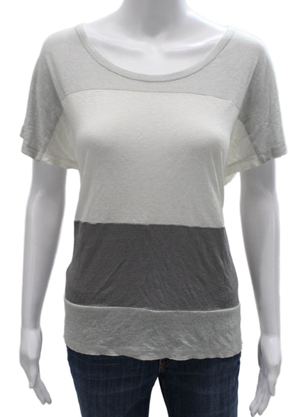 Joie Women Basic T-Shirt Colorblock Gray Linen Scoop Neck Short Sleeve Size M