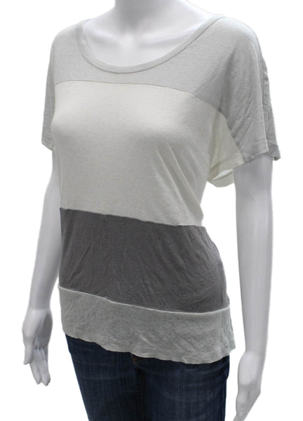 Joie Women Basic T-Shirt Colorblock Gray Linen Scoop Neck Short Sleeve Size M