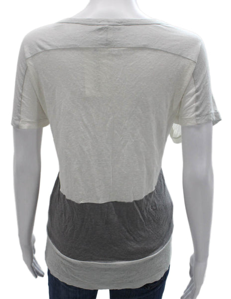 Joie Women Basic T-Shirt Colorblock Gray Linen Scoop Neck Short Sleeve Size M
