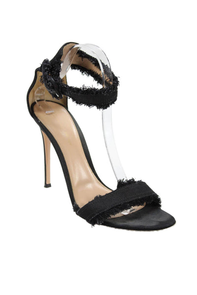 Gianvito Rossi Womens Frayed Edge Detail Stiletto Heels Black Size 10.5