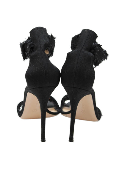 Gianvito Rossi Womens Frayed Edge Detail Stiletto Heels Black Size 10.5