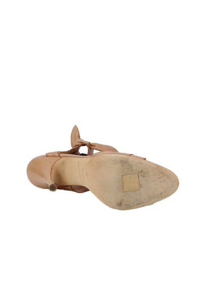 Brian Atwood Womens Leather Ankle Tie Detail Heels Beige Size 10