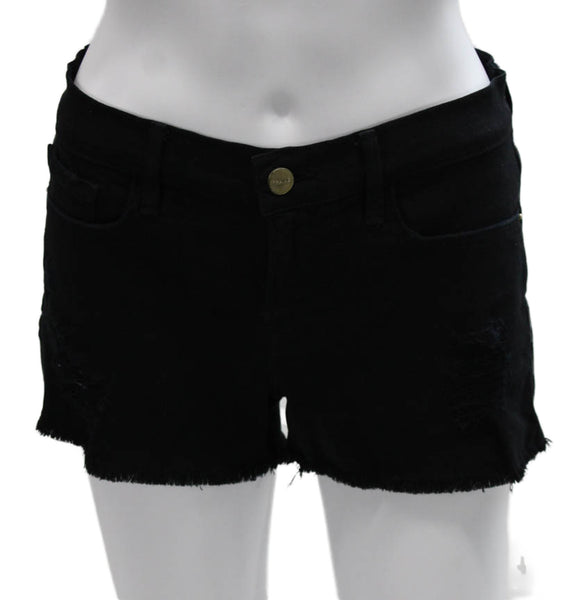 Frame Denim Women Cut-Off Denim Shorts Black Button Size 25