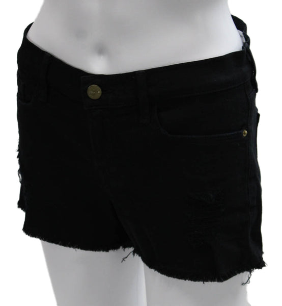 Frame Denim Women Cut-Off Denim Shorts Black Button Size 25