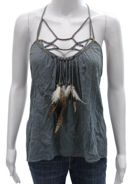 Rebecca Taylor Women Gray Halter Tank Cotton Sleeveless Size 10