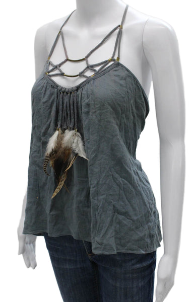 Rebecca Taylor Women Gray Halter Tank Cotton Sleeveless Size 10