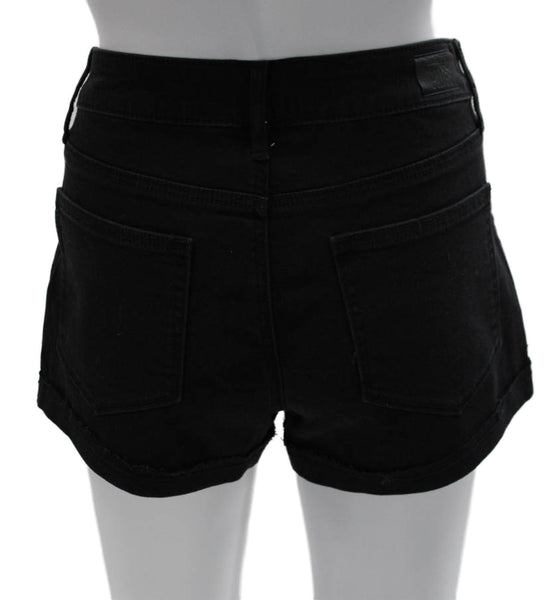 Paige Womens Hot Pants Black Cotton Button Size 27