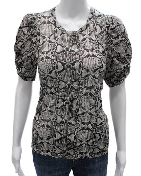 ALC Womens Animal Print Cotton Crew Neck Short Sleeve Basic T-Shirt Size XS