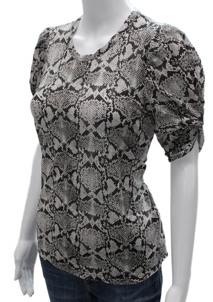 ALC Womens Animal Print Cotton Crew Neck Short Sleeve Basic T-Shirt Size XS