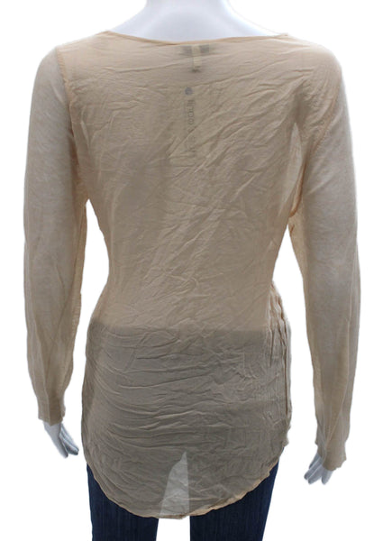 Joie Women Basic T-Shirt Beige Long Sleeve Round Neck Polyester Size M