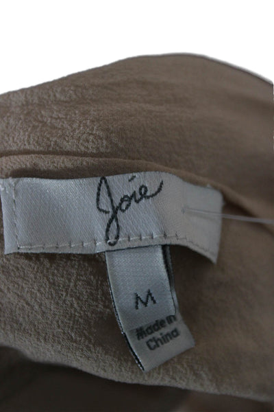 Joie Women Basic T-Shirt Beige Long Sleeve Round Neck Polyester Size M