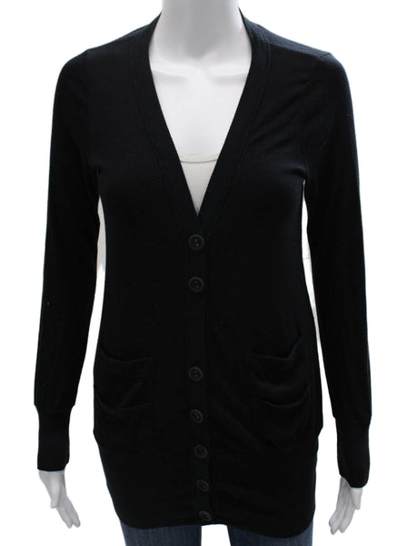Splendid Womens Cardigan Black V-Neck Long Sleeve 50% Pima Cotton Size S